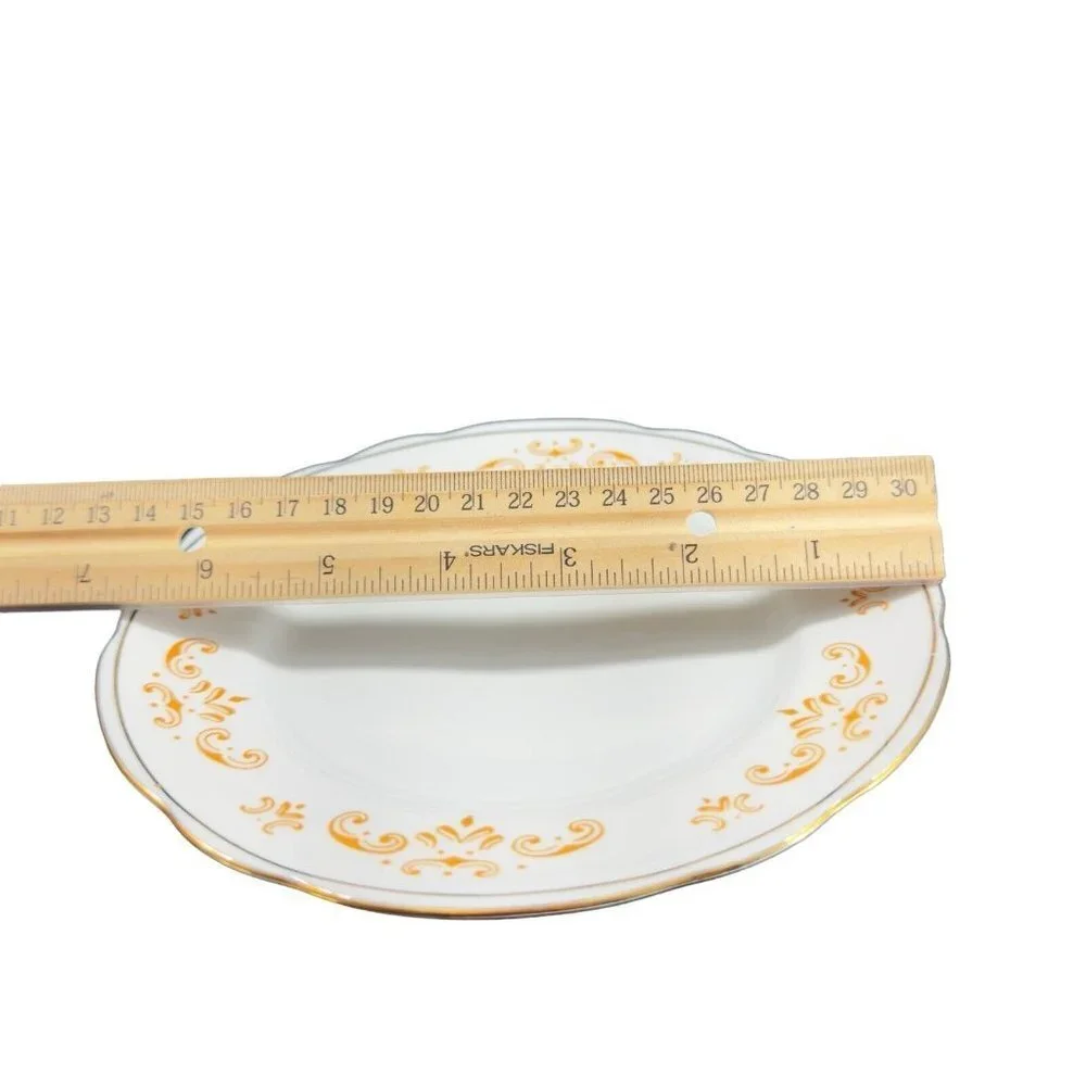 Cmielow Porcelain Ceramic Dish Plate Republic Of Poland Set 5‎ Orange White VTG